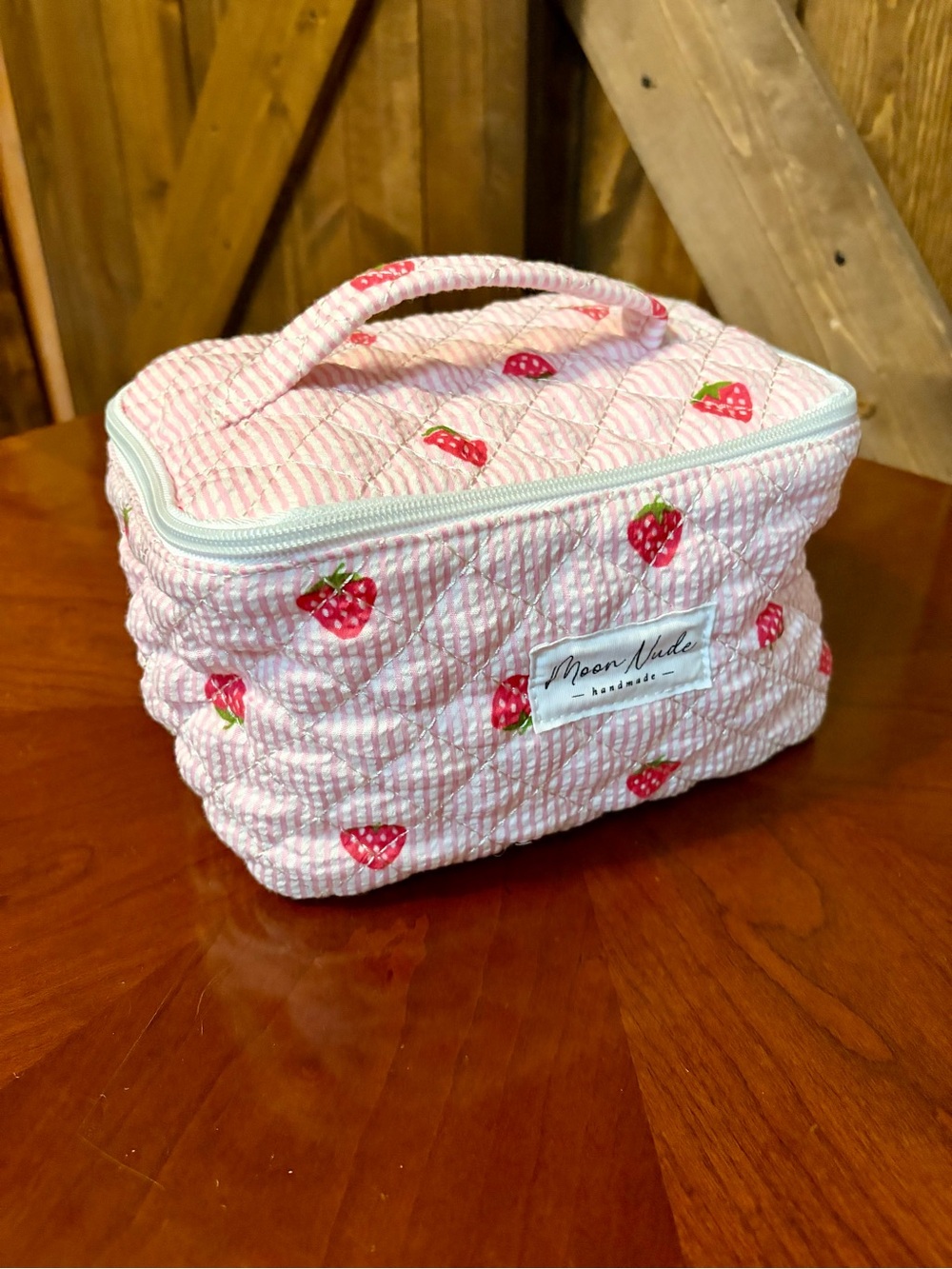Moon Nude Pink Strawberry Quilted Cosmetic Bag